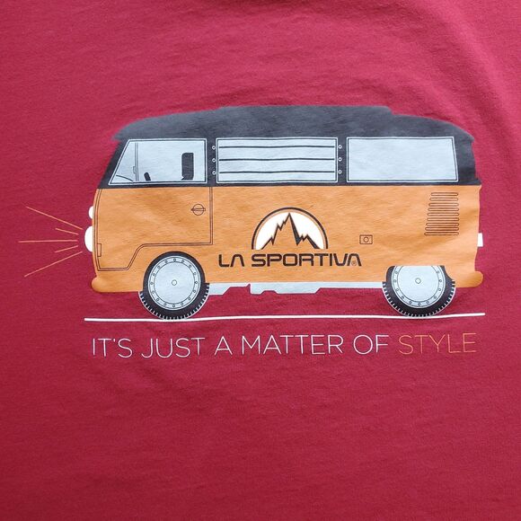 La Sportiva Van T Shirt Mens L Red Organic Cotton Camper Bus Outdoor Life - Picture 4 of 9